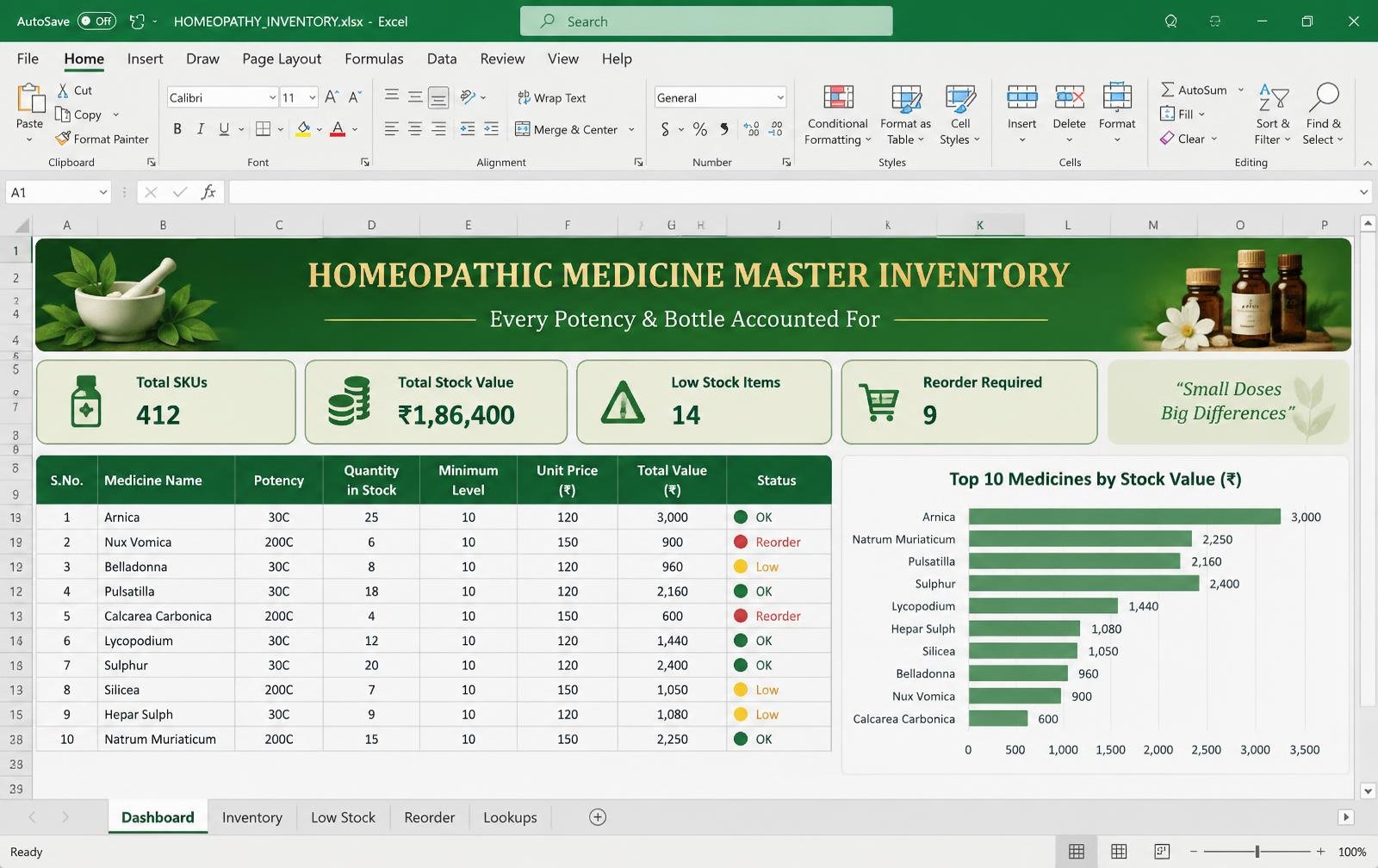 Homeopathic Medicine Master Inventory dashboard preview